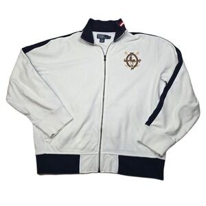 Polo Ralph Lauren Track Jacket Mens XL White Blue‎ Full Zip Embroidered Crest